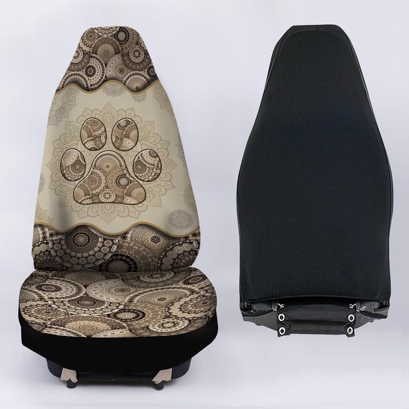 Howilath Brown Boho Mandala Dog Paw Print Seat Covers for Women Men Car Seat Covers, 2pcs Car Accessories High Back Front Seat Covers - Image 5
